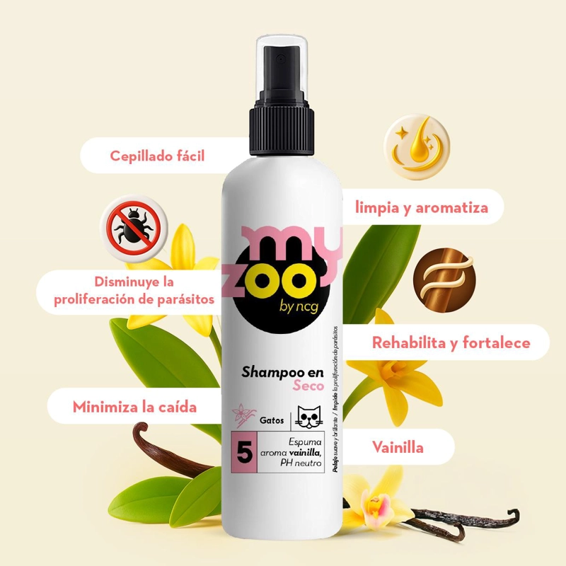 SHAMPOO GATOS MYZOO NEUTRO ESPUMA EN SECO VAINILLA 250CC - 2