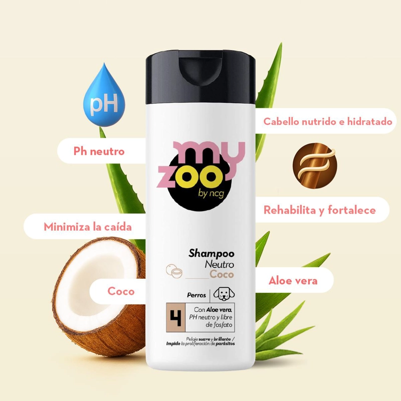SHAMPOO PERROS MYZOO NEUTRO ALOE VERA AROMA COCO 420 CC - 2