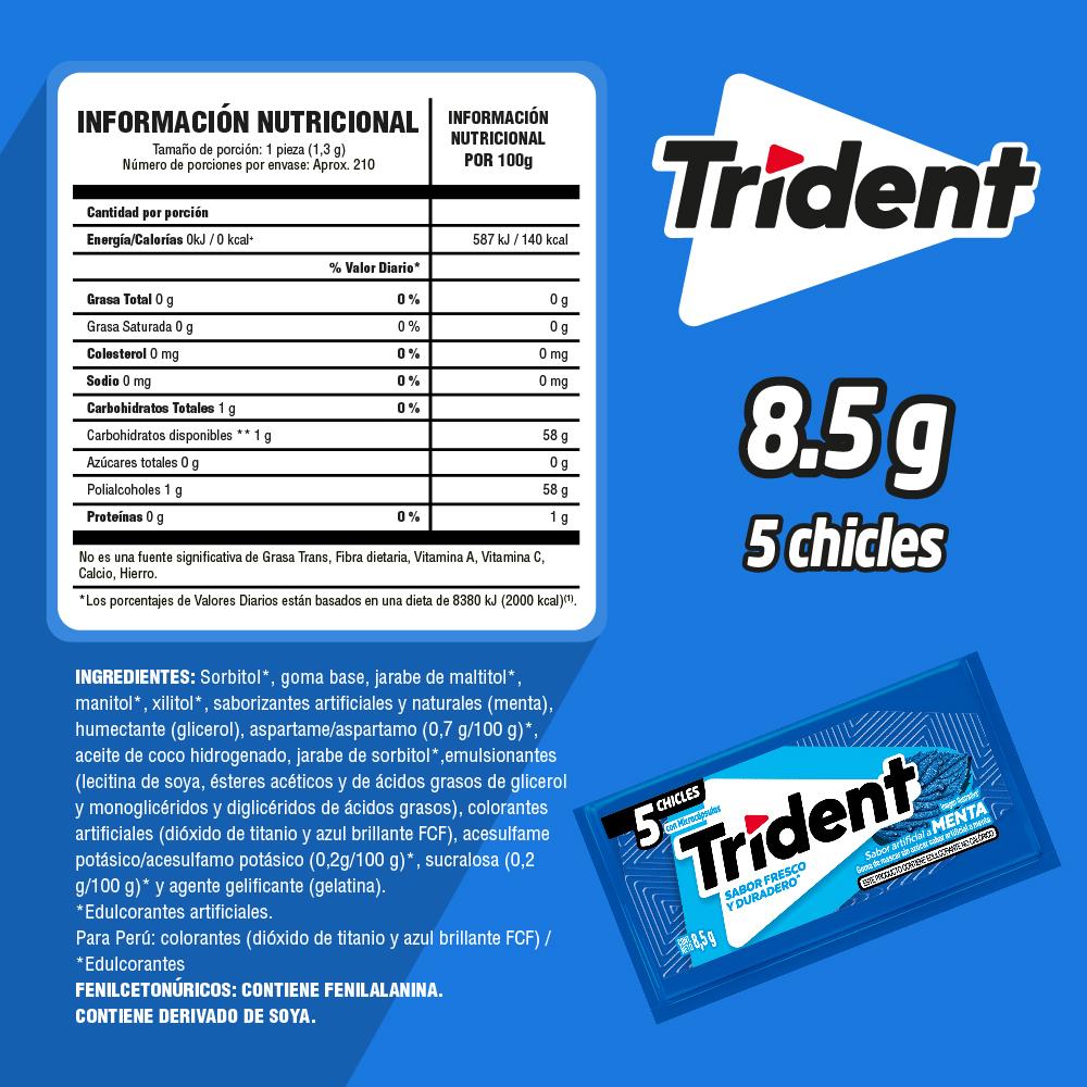 CHICLE TRIDENT® SABOR MENTA SIN AZÚCAR PACK 18X5 UN C/U - 3