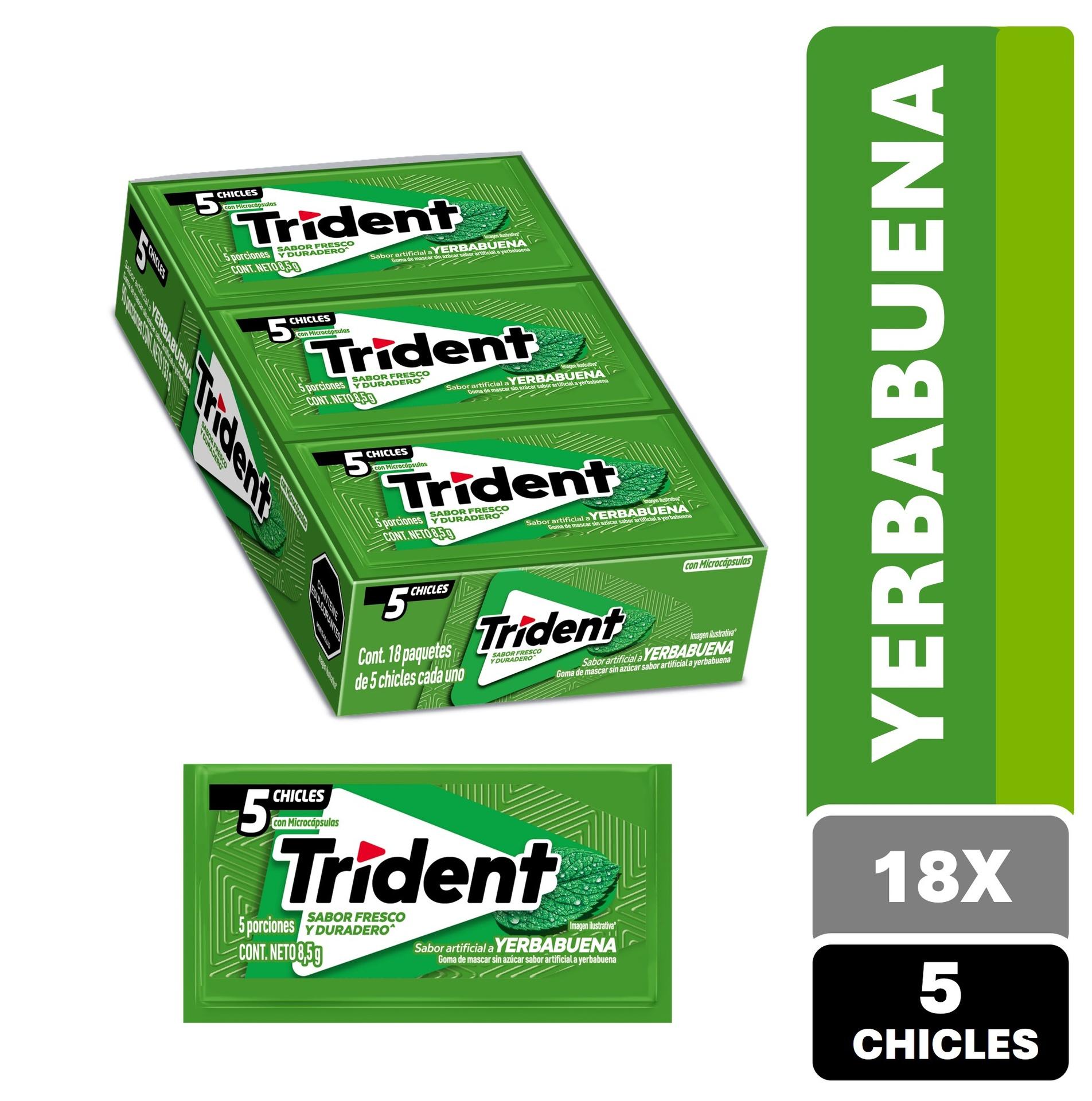 CHICLE TRIDENT® SABOR YERBABUENA SIN AZÚCAR PACK 18X5UN C/U - 1