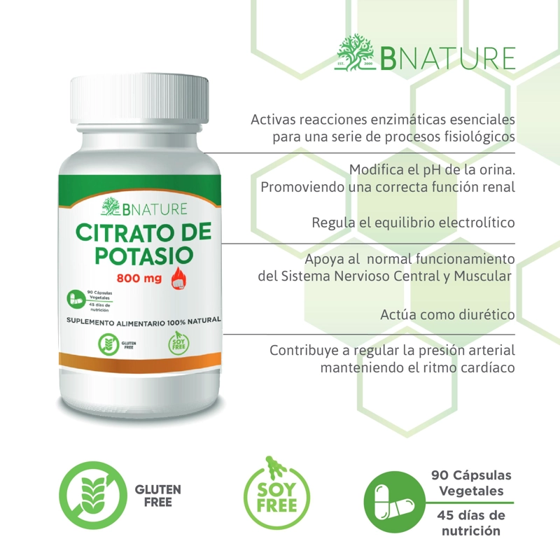 CITRATO DE POTASIO B NATURE 800MG (90 CAPSULAS) - 3