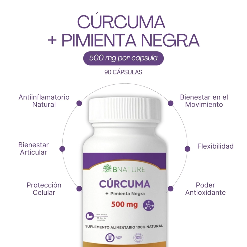 CURCUMA + PIMIENTA NEGRA | 500MG 90 CAPSULAS B NATURE - 2