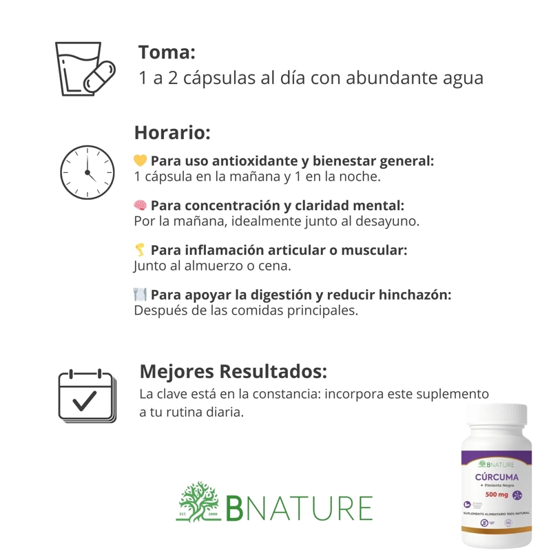 CURCUMA + PIMIENTA NEGRA | 500MG 90 CAPSULAS B NATURE - 3