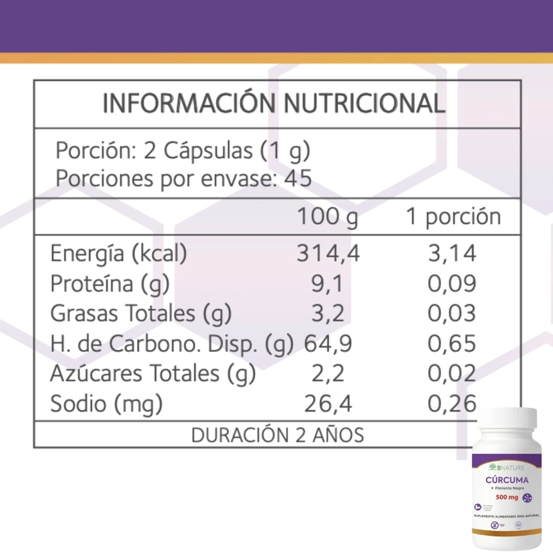 CURCUMA + PIMIENTA NEGRA | 500MG 90 CAPSULAS B NATURE - 6