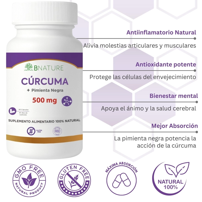 CURCUMA + PIMIENTA NEGRA | 500MG 90 CAPSULAS B NATURE - 7
