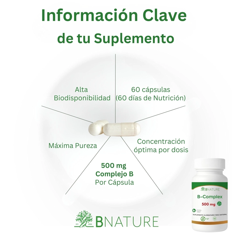 VITAMINAS B COMPLEX 500MG | SUPLEMENTO 60 CAPS B NATURE - 2