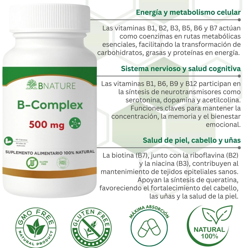 VITAMINAS B COMPLEX 500MG | SUPLEMENTO 60 CAPS B NATURE - 3