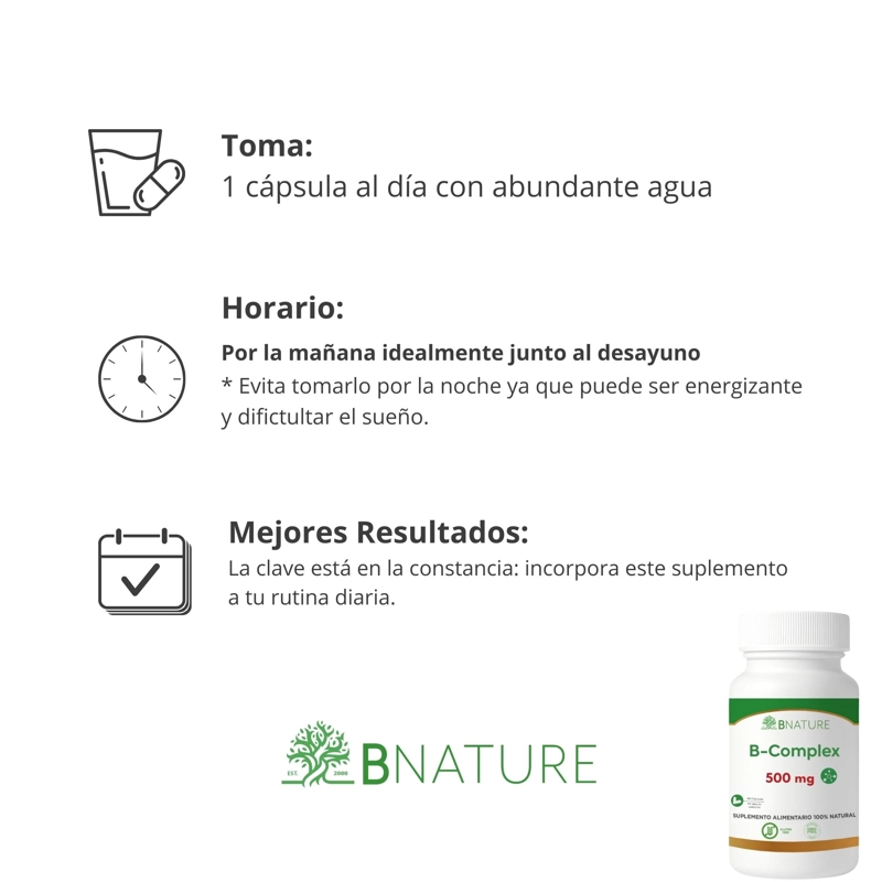 VITAMINAS B COMPLEX 500MG | SUPLEMENTO 60 CAPS B NATURE - 4