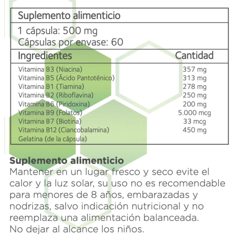 VITAMINAS B COMPLEX 500MG | SUPLEMENTO 60 CAPS B NATURE - 5