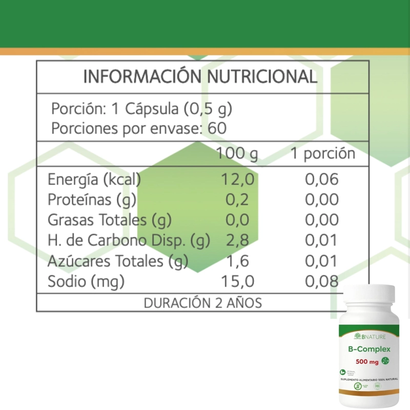 VITAMINAS B COMPLEX 500MG | SUPLEMENTO 60 CAPS B NATURE - 6
