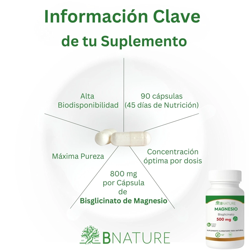 MAGNESIO BISGLICINATO 500MG | SUPLEMENTO 90 CAPS B NATURE - 2