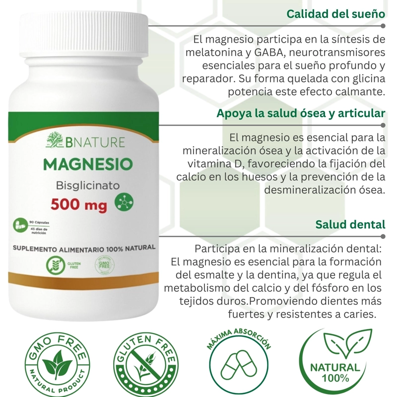 MAGNESIO BISGLICINATO 500MG | SUPLEMENTO 90 CAPS B NATURE - 3