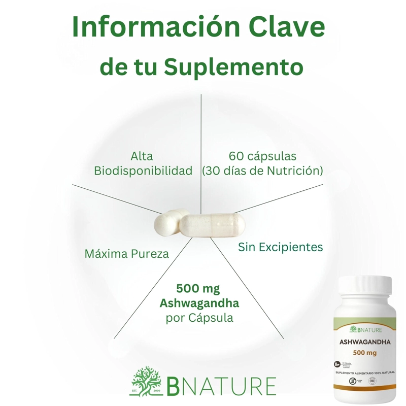 ASHWAGANDHA 500MG | SUPLEMENTO NATURAL 60 CAPS B NATURE - 2