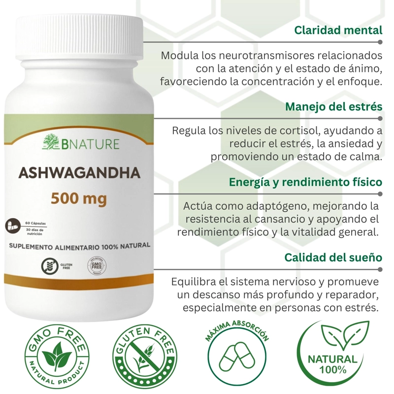 ASHWAGANDHA 500MG | SUPLEMENTO NATURAL 60 CAPS B NATURE - 3