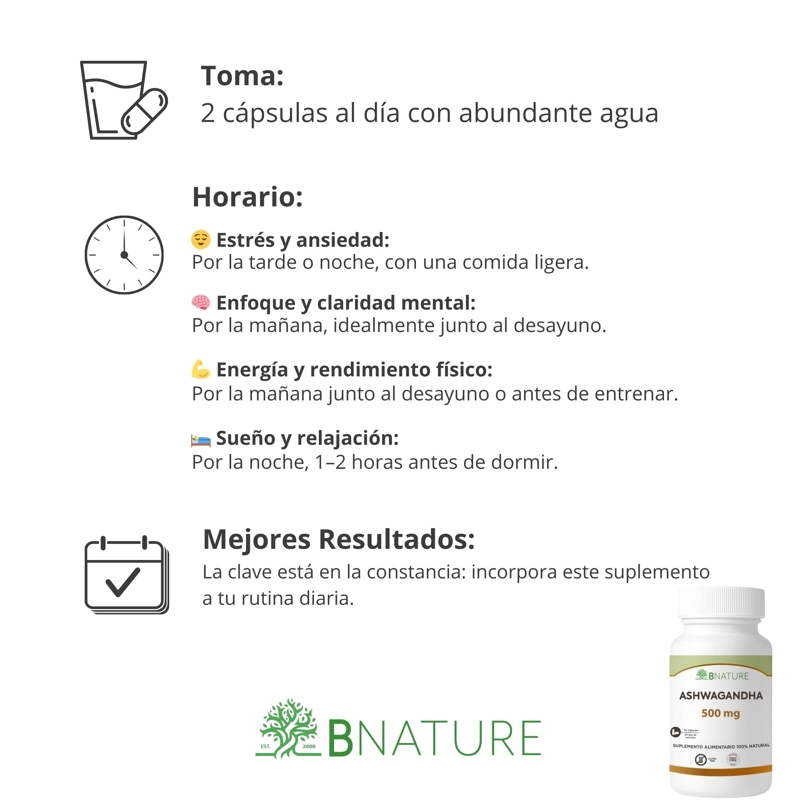 ASHWAGANDHA 500MG | SUPLEMENTO NATURAL 60 CAPS B NATURE - 4