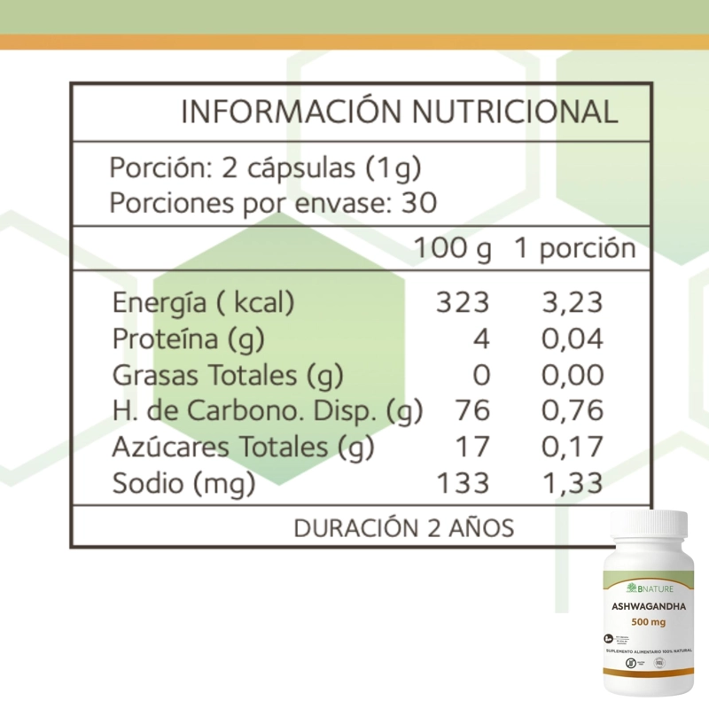 ASHWAGANDHA 500MG | SUPLEMENTO NATURAL 60 CAPS B NATURE - 6