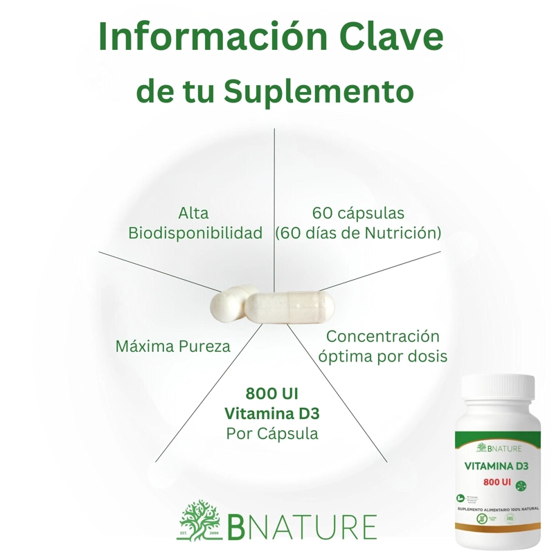 VITAMINA D3 800 UI | SUPLEMENTO DIARIO 60 CAPSULAS B NATURE - 2
