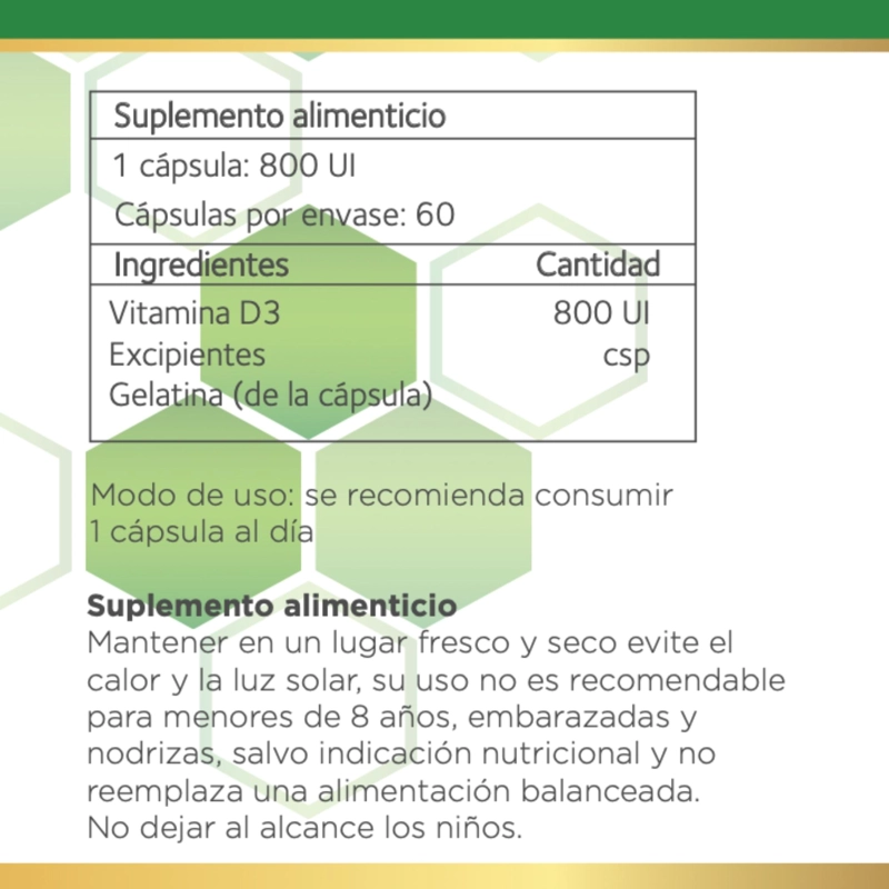 VITAMINA D3 800 UI | SUPLEMENTO DIARIO 60 CAPSULAS B NATURE - 5