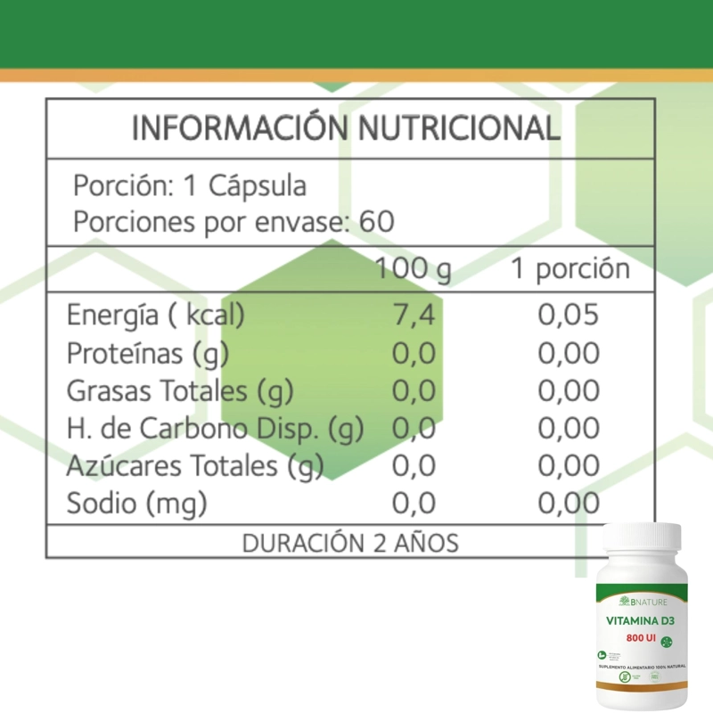 VITAMINA D3 800 UI | SUPLEMENTO DIARIO 60 CAPSULAS B NATURE - 6