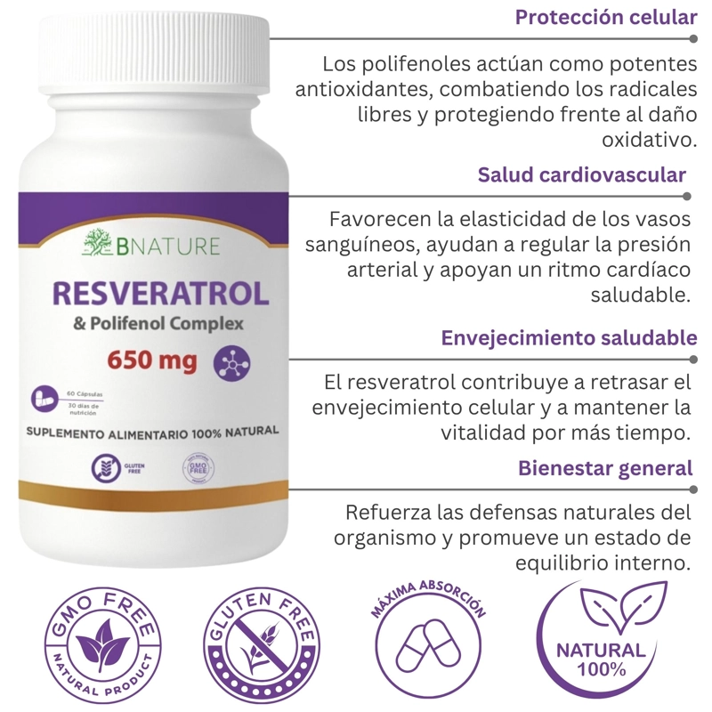 RESVERATROL + POLIFENOLES | 650MG 60 CAPSULAS B NATURE - 3