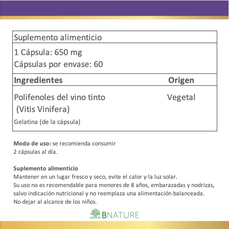 RESVERATROL + POLIFENOLES | 650MG 60 CAPSULAS B NATURE - 5