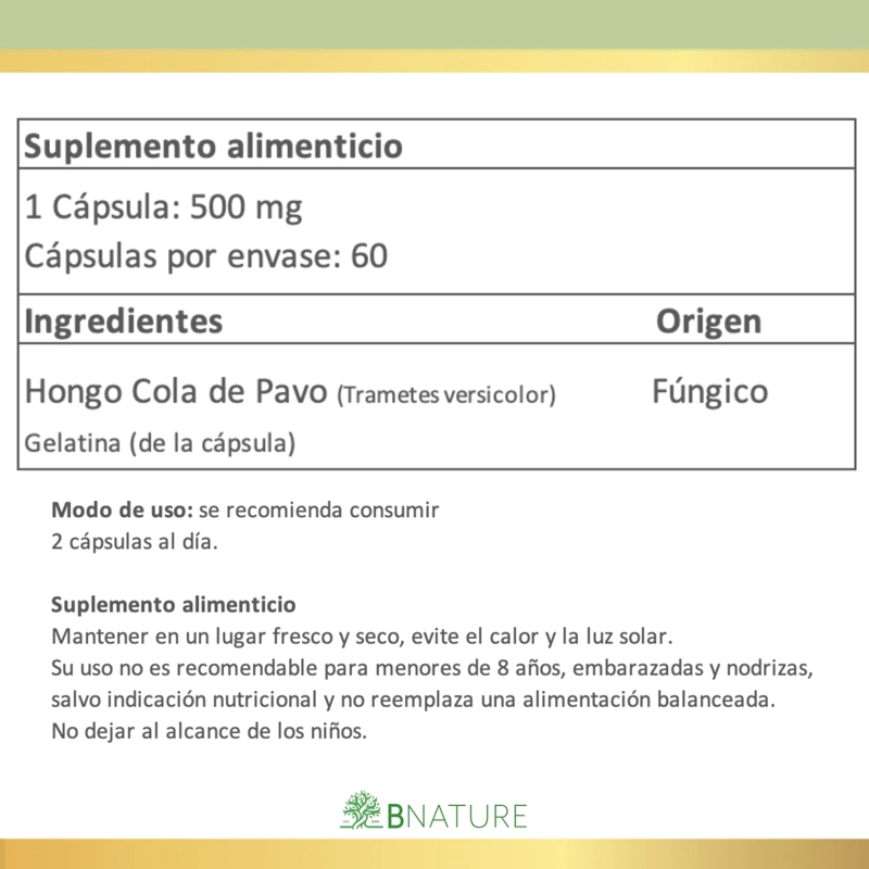 COLA DE PAVO 500MG | 60 CAPSULAS – HONGO CORIOLUS B NATURE - 5