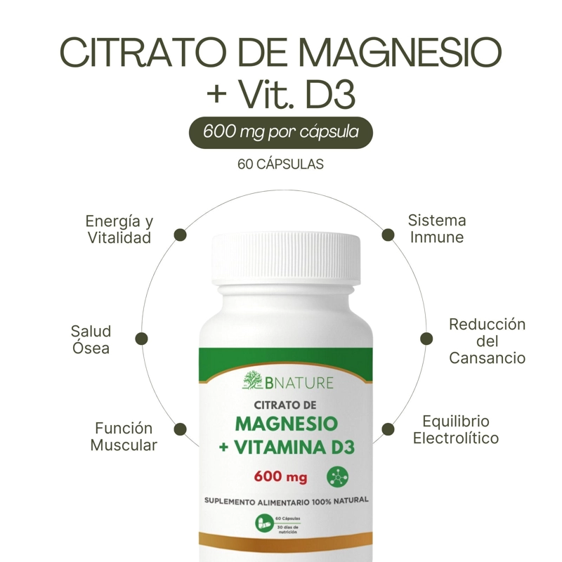 CITRATO DE MAGNESIO + VITAMINA D3 · 600MG · 60 CAPSULAS - 2