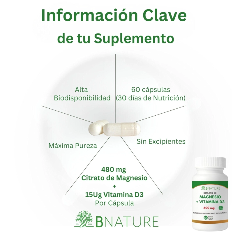 CITRATO DE MAGNESIO + VITAMINA D3 · 600MG · 60 CAPSULAS - 3