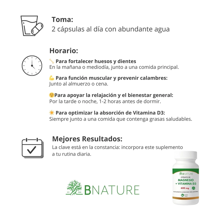 CITRATO DE MAGNESIO + VITAMINA D3 · 600MG · 60 CAPSULAS - 4