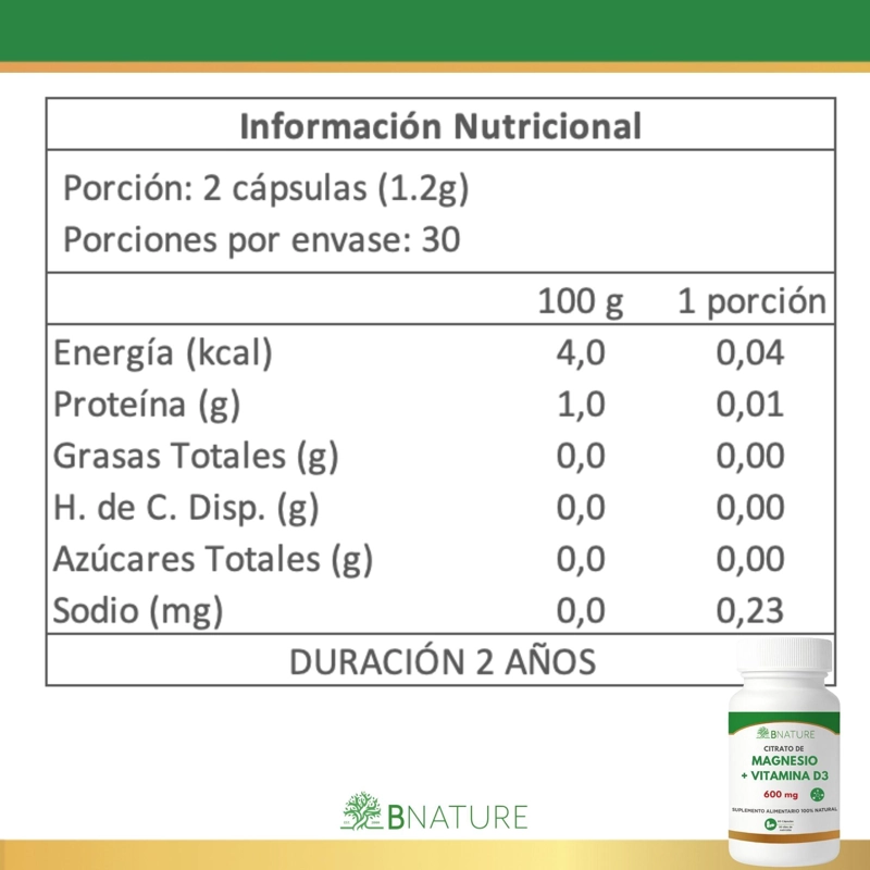 CITRATO DE MAGNESIO + VITAMINA D3 · 600MG · 60 CAPSULAS - 6
