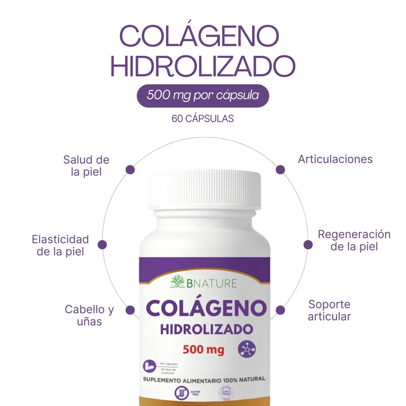 COLAGENO HIDROLIZADO · PIEL, CABELLO Y UÑAS · 500MG · 60 CAP - 2