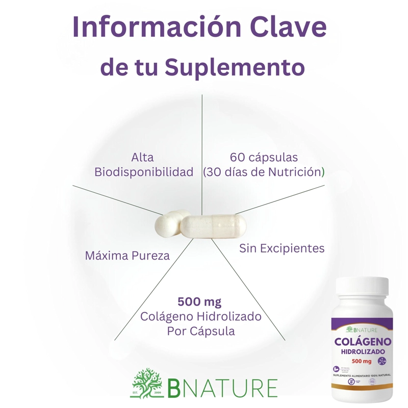 COLAGENO HIDROLIZADO · PIEL, CABELLO Y UÑAS · 500MG · 60 CAP - 3