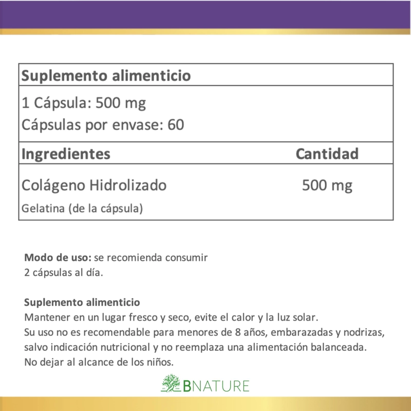 COLAGENO HIDROLIZADO · PIEL, CABELLO Y UÑAS · 500MG · 60 CAP - 5