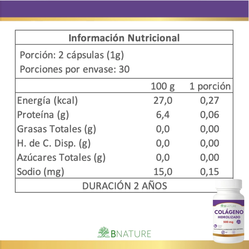 COLAGENO HIDROLIZADO · PIEL, CABELLO Y UÑAS · 500MG · 60 CAP - 6