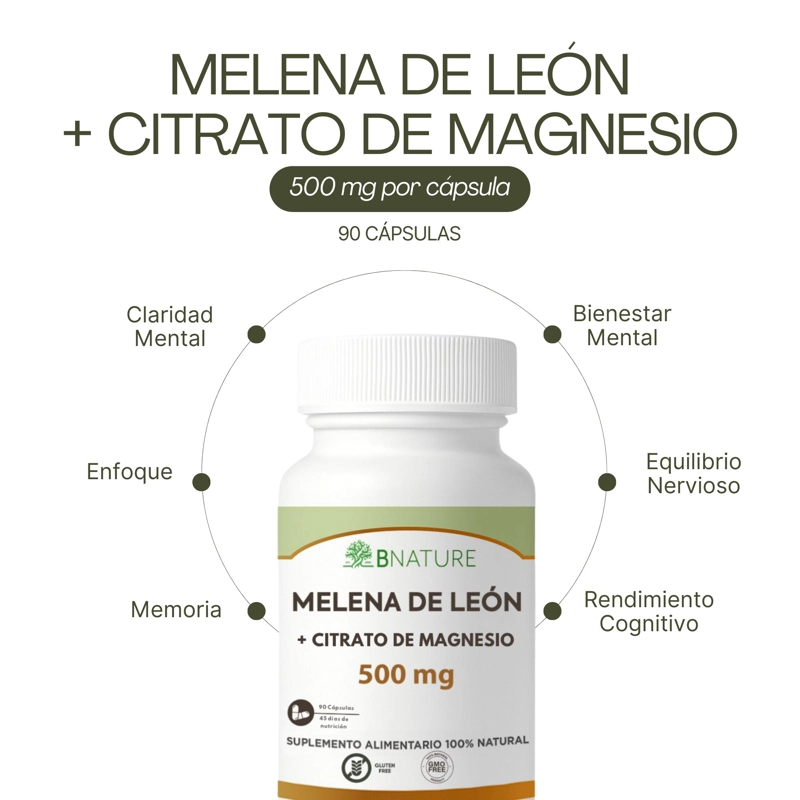 MELENA DE LEON + CITRATO DE MAGNESIO · 90 CAPSULAS 500MG - 2