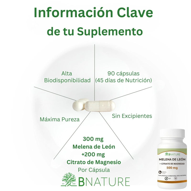 MELENA DE LEON + CITRATO DE MAGNESIO · 90 CAPSULAS 500MG - 3