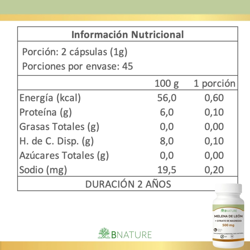 MELENA DE LEON + CITRATO DE MAGNESIO · 90 CAPSULAS 500MG - 6