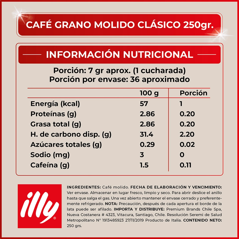 EN COLOR CAFE ILLY MOLIDO TOSTADO CLASICO LATA 250 GR - 2