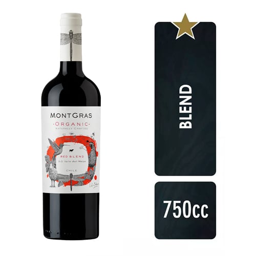 VINO TINTO CABERNET SAUVIGNON MONTGRAS BOTELLA VIDRIO 750 ML ORGANIC RED BLEND 14.2° - 1