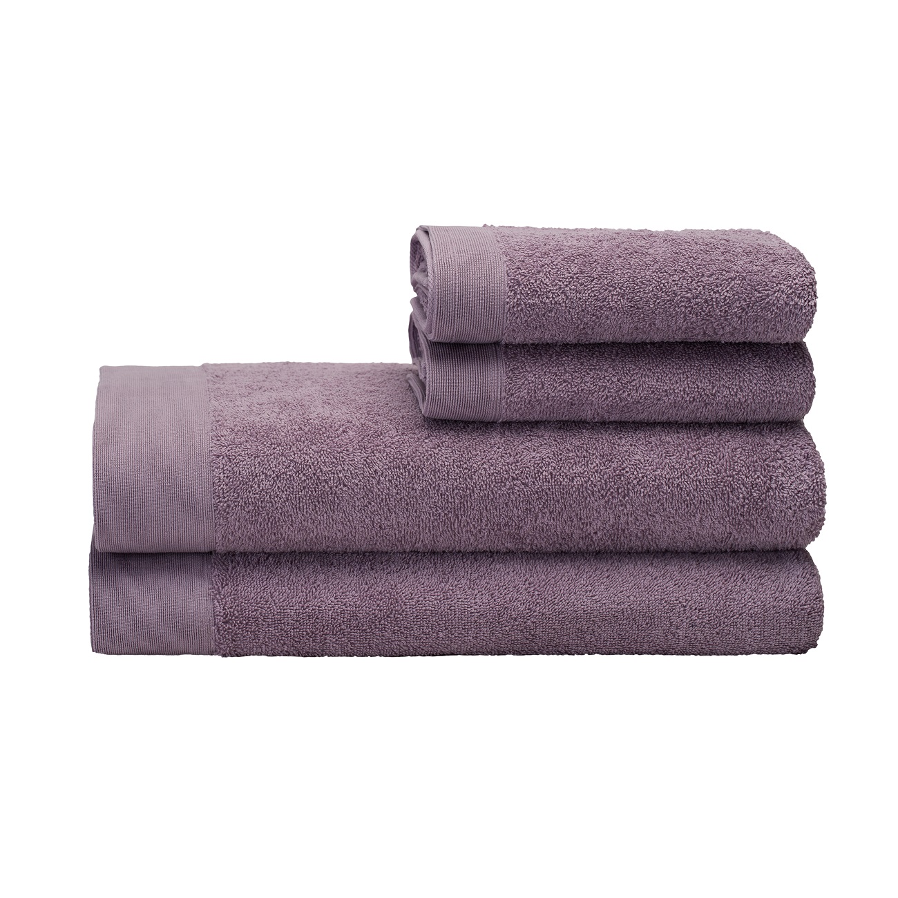 SET 2 TOALLAS MANO Y 2 TOALLONES BAÑO ELEGANCE COLOR MALVA, 100% ALGODON, 550 GR/M2 - 1