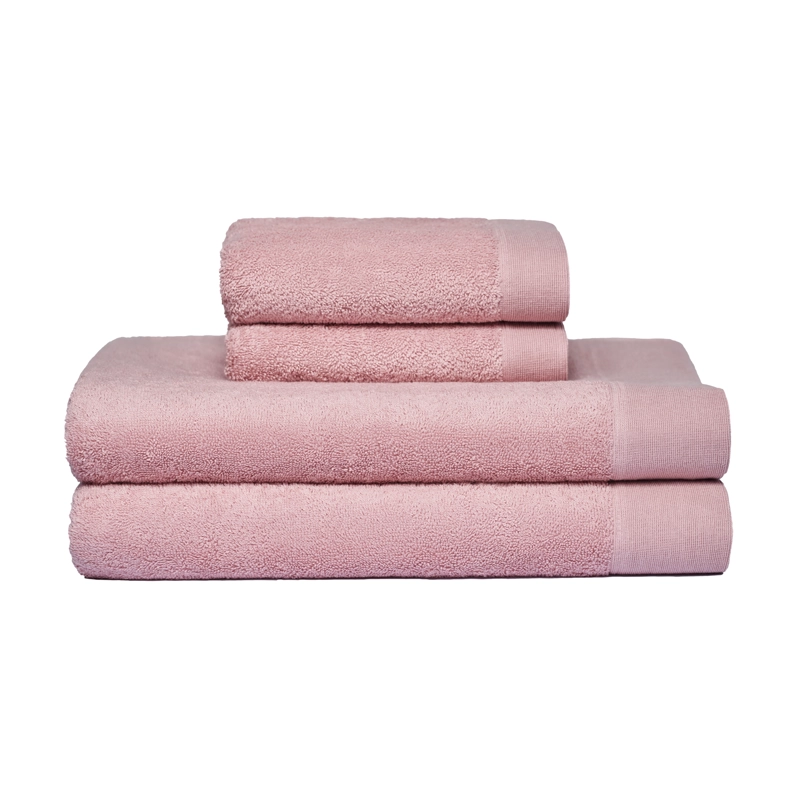 SET 2 TOALLAS MANO Y 2 TOALLONES BAÑO ELEGANCE ROSA, 100% ALGODON, 550 GR/M2 - 1