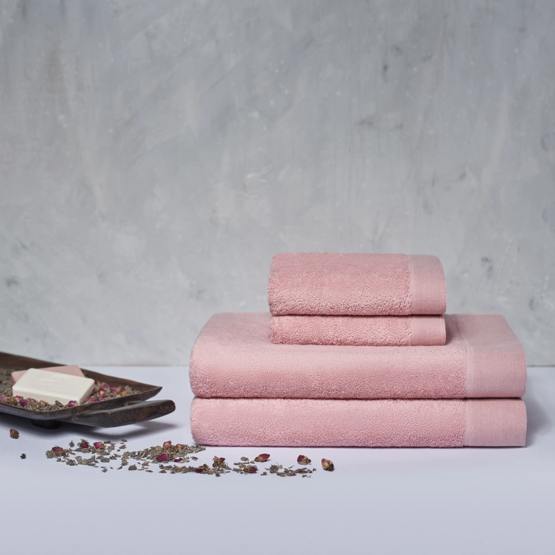 SET 2 TOALLAS MANO Y 2 TOALLONES BAÑO ELEGANCE ROSA, 100% ALGODON, 550 GR/M2 - 2