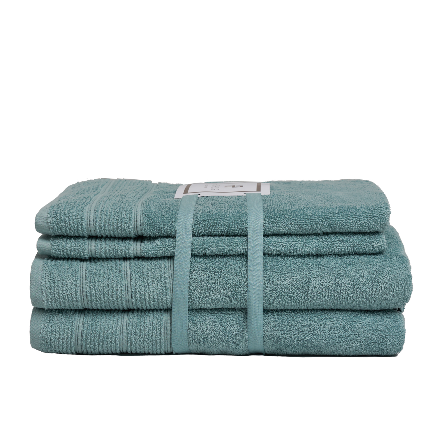 SET DE TOALLAS DELUXE CON ELEGANTE GUARDA CLÁSICA EN ALG. TURCO 620GR. COLOR VERDE AGUA - 1