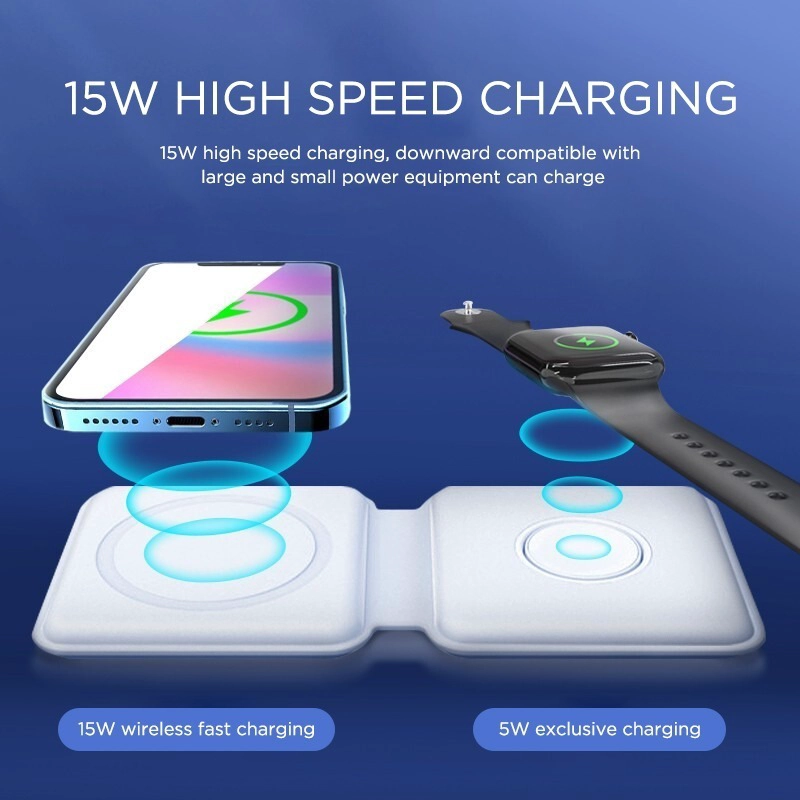 CARGADOR INALAMBRICO IPHONE MAGSAFE 2EN1 DUAL 15W CARGA RAPIDA - 6
