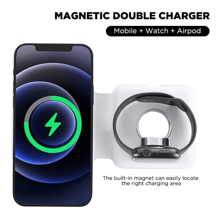 CARGADOR INALAMBRICO IPHONE MAGSAFE 2EN1 DUAL 15W CARGA RAPIDA - 7