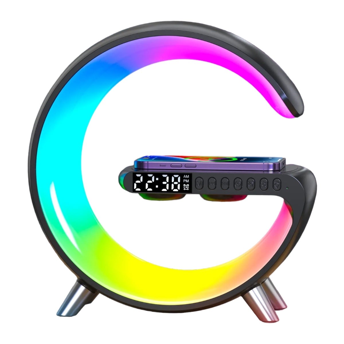 CARGADOR INALÁMBRICO + LÁMPARA RGB + PARLANTE BLUETOOTH | NEGRO - 1