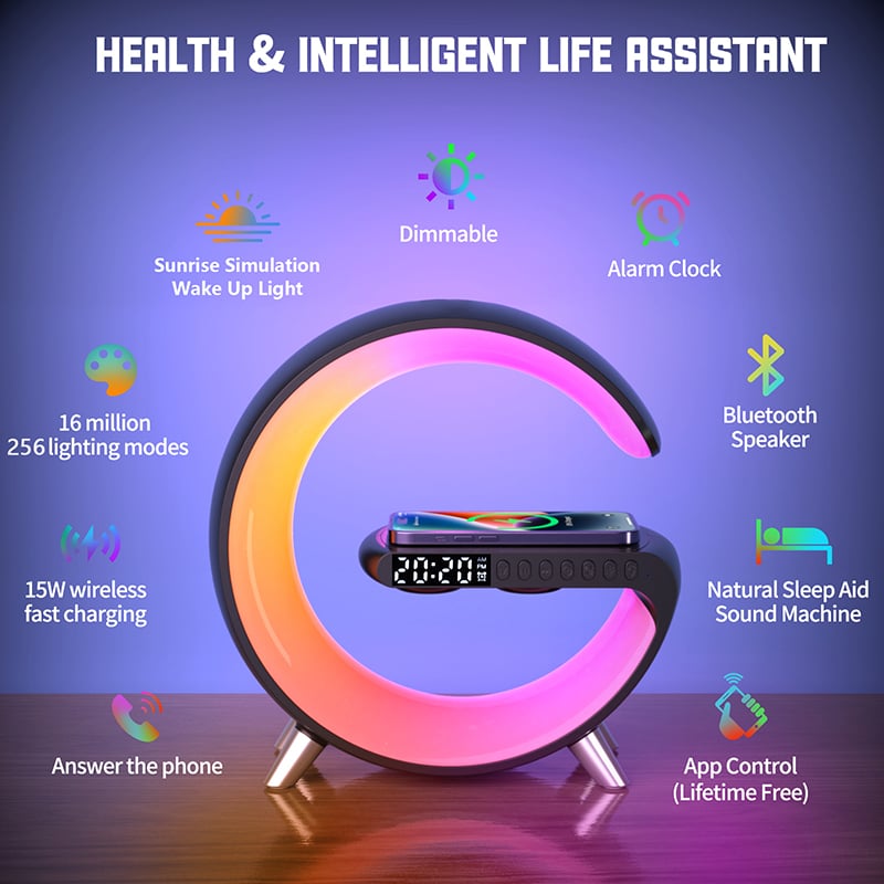 CARGADOR INALÁMBRICO + LÁMPARA RGB + PARLANTE BLUETOOTH | NEGRO - 2