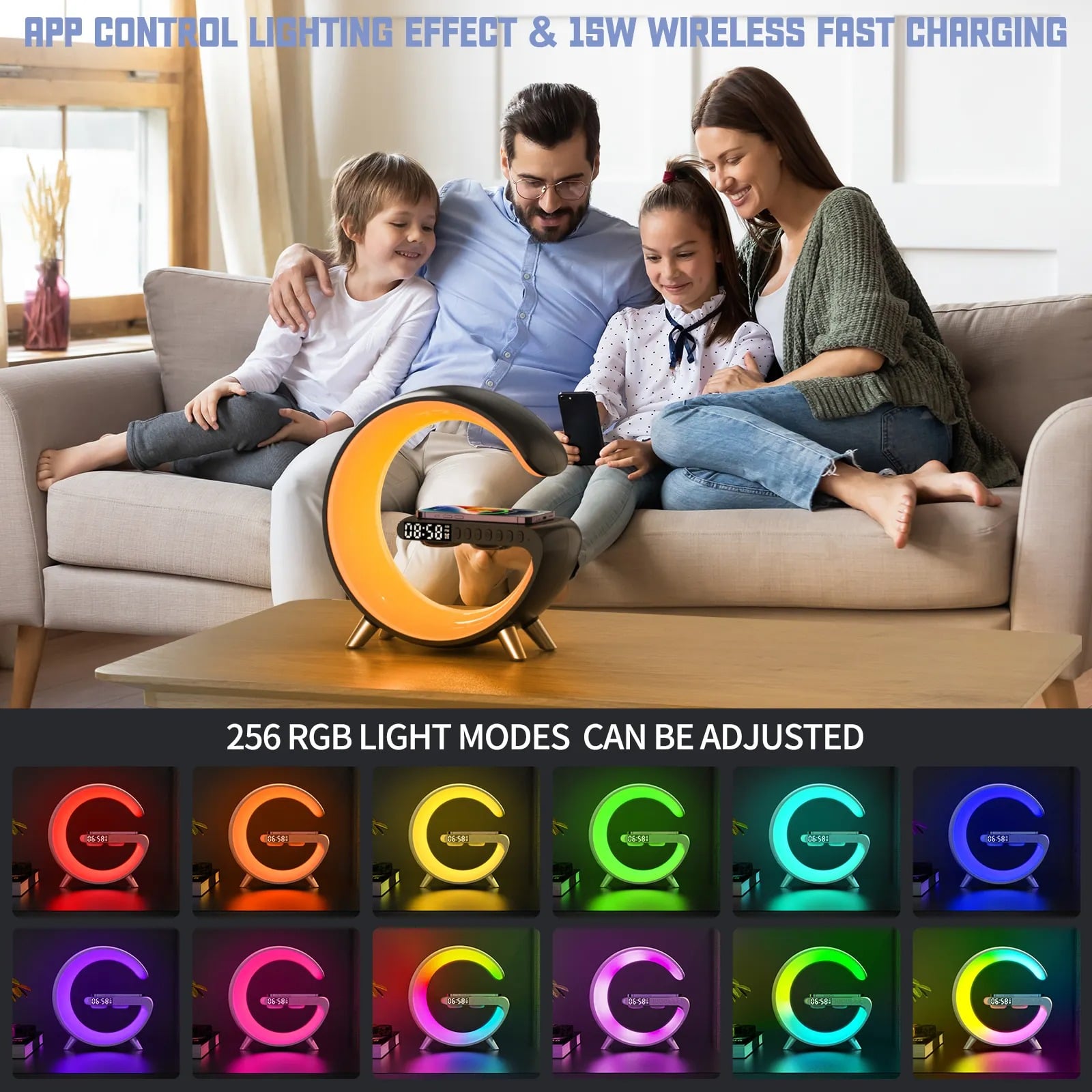 CARGADOR INALÁMBRICO + LÁMPARA RGB + PARLANTE BLUETOOTH | NEGRO - 3