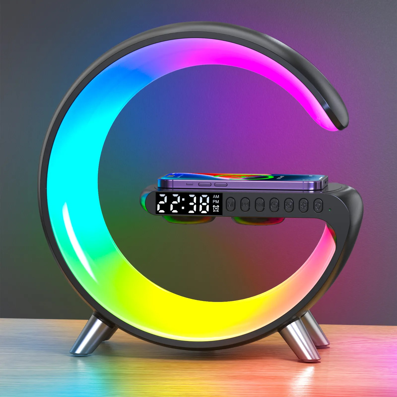 CARGADOR INALÁMBRICO + LÁMPARA RGB + PARLANTE BLUETOOTH | NEGRO - 4