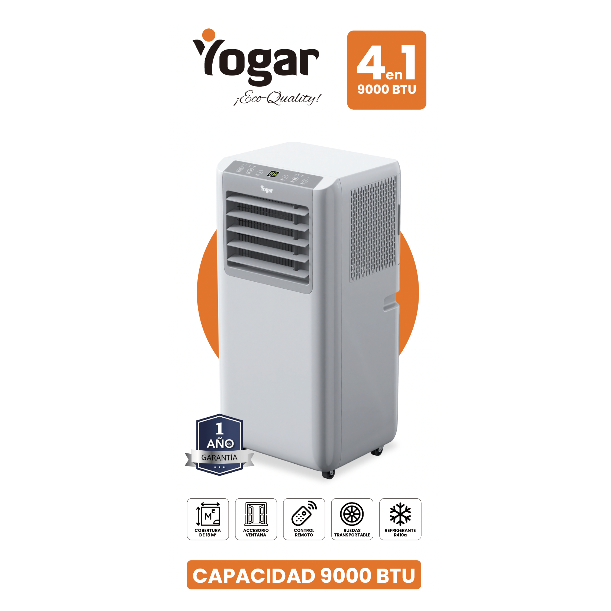 AIRE ACONDICIONADO PORTÁTIL 4EN1 ECO 9000 BTU FRÍO Y CALOR YOGAR - 2